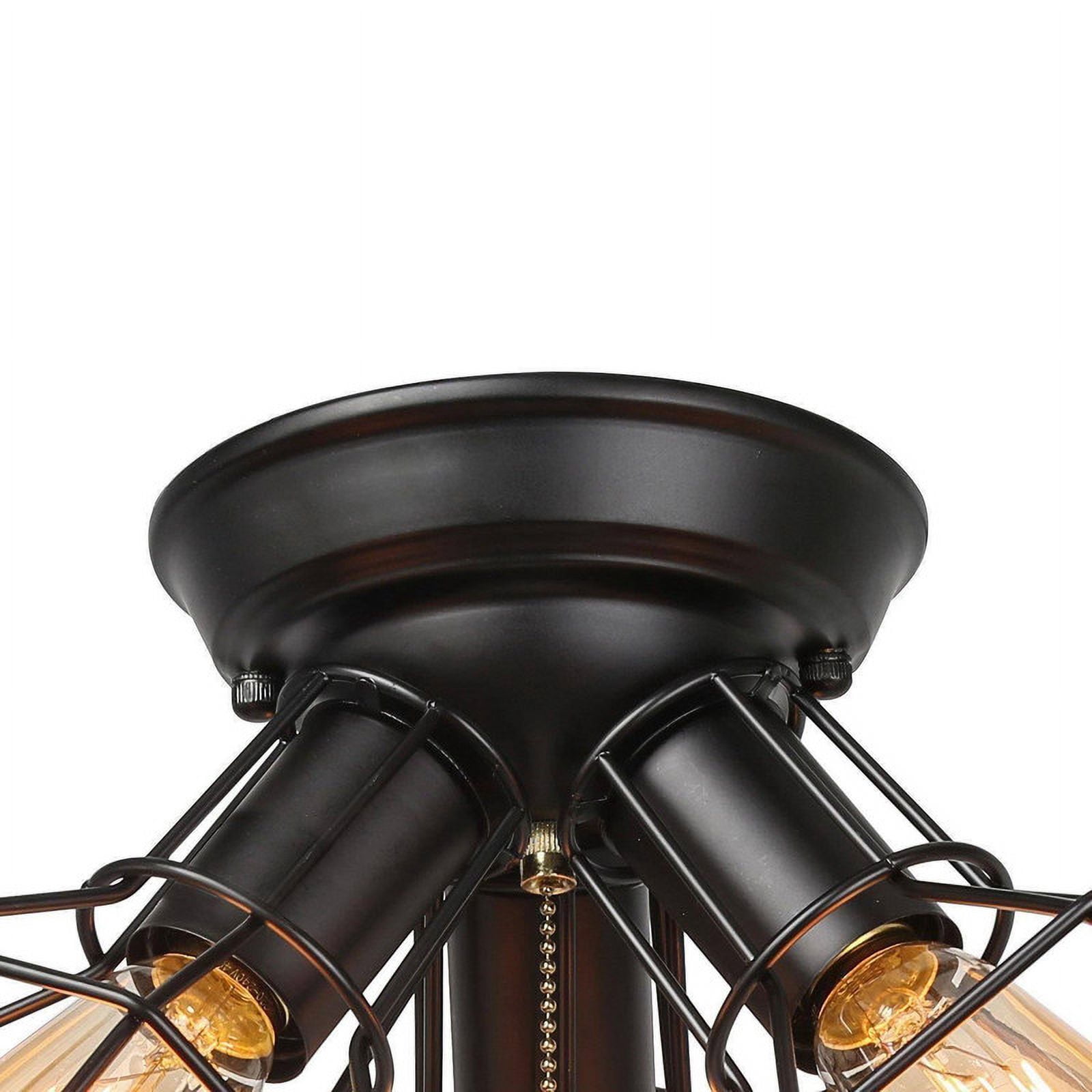 LNC Industrial Flush Mount Ceiling Light, 15" Black 3-Light Fixture with Cage & Pull Chain