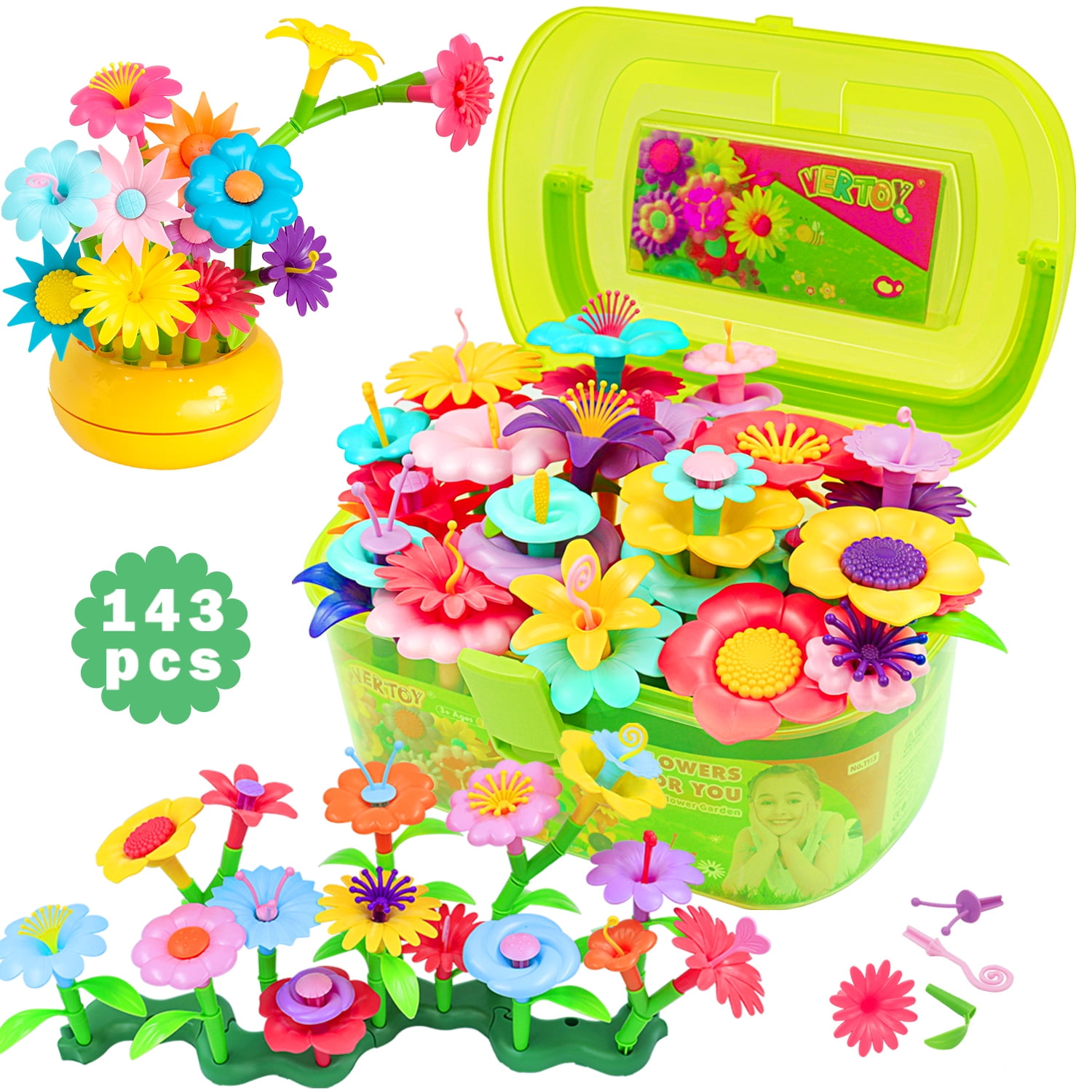 Gifts for 3 Year Old Girls 11 Colors STEM VLUINANI Flower Garden Building Set 