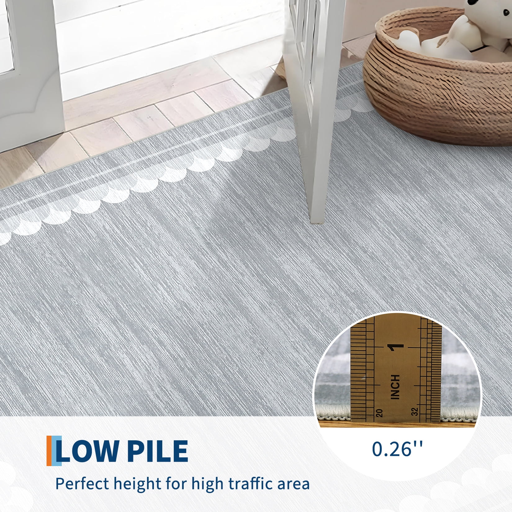 Garvee 2ftx6ft Runner Rug Modern Bordered Solid Rug with Non Slip Backing, Washable Rug Contemporary Neutral Minimalist Carpet for Hallway Bedroom Kitchen, Gray