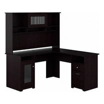 Bowery Hill L Shaped Desk with Hutch in Espresso Oak - Engineered Wood