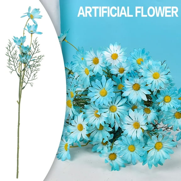 Fake Flowers Promotion Sale! Nomeni Daisy Artificial Latex Real Bride Wedding Bouquet Home Decoration 1 Piece, Home Decor Clearance Sale Blue