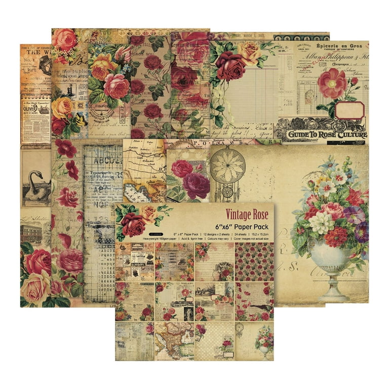 Hesroicy 24Pcs/Set Scrapbook Paper DIY Retro Vintage Flower Print Design  Background Paper for Greeting Cards 