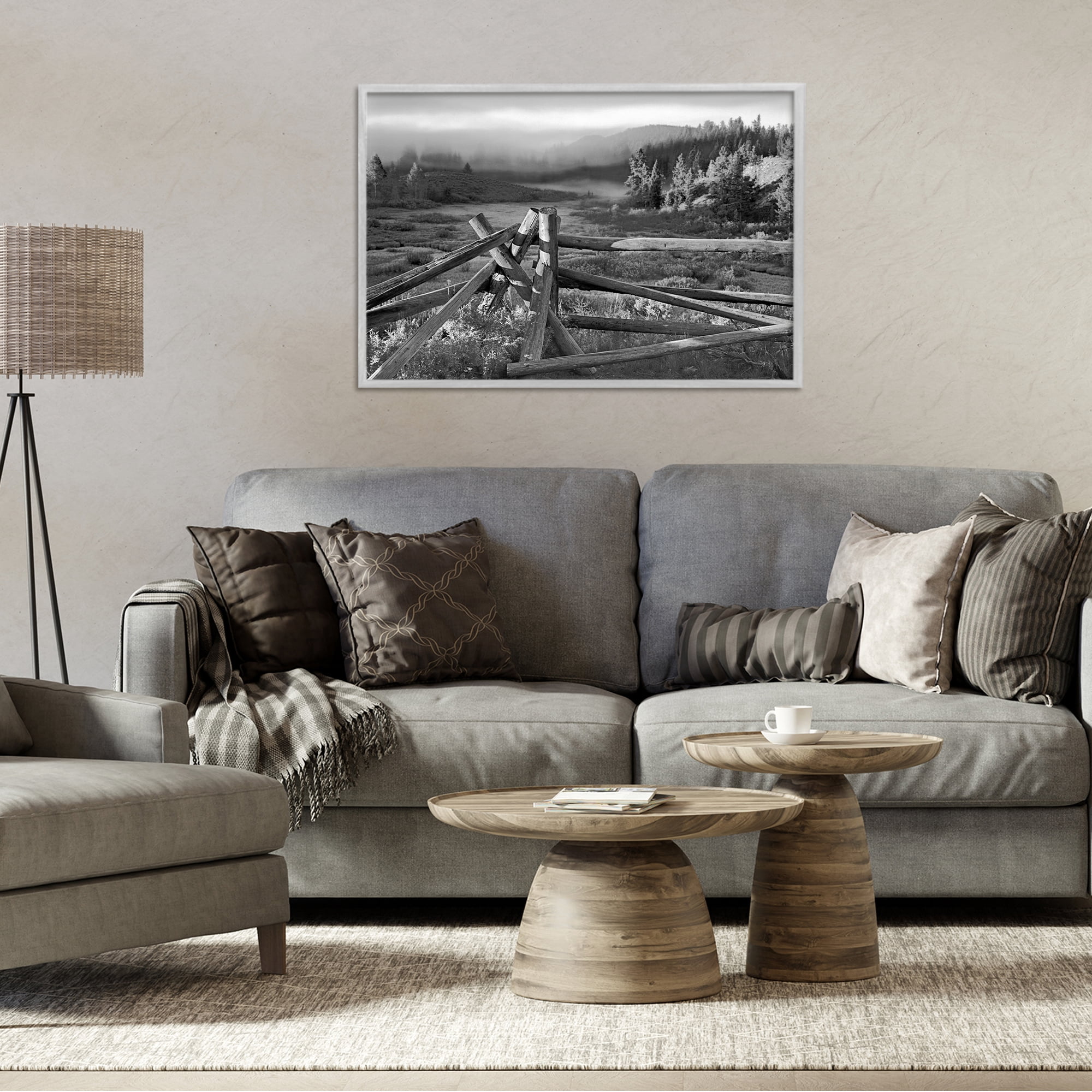 Grand Tetons Fence Beyond Gray Framed Giclee Art, design by MJ Photography