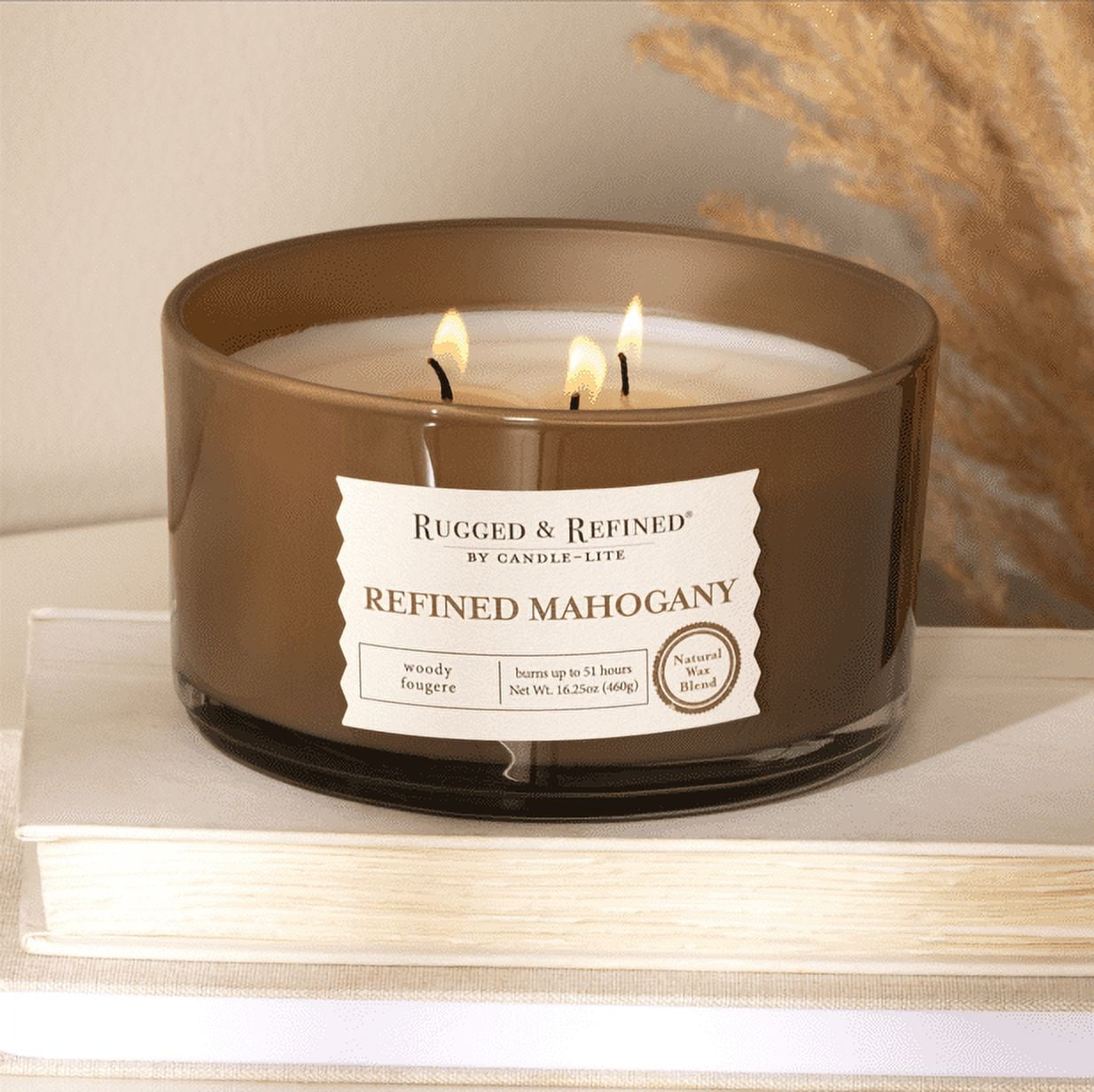 Candle-Lite Scented Candles for Men, Refined Mahogany Fragrance, 16.25 oz Jar, 3-Wick, 51 Hour Burn Time, Masculine Aromatherapy  - Long Lasting Scent