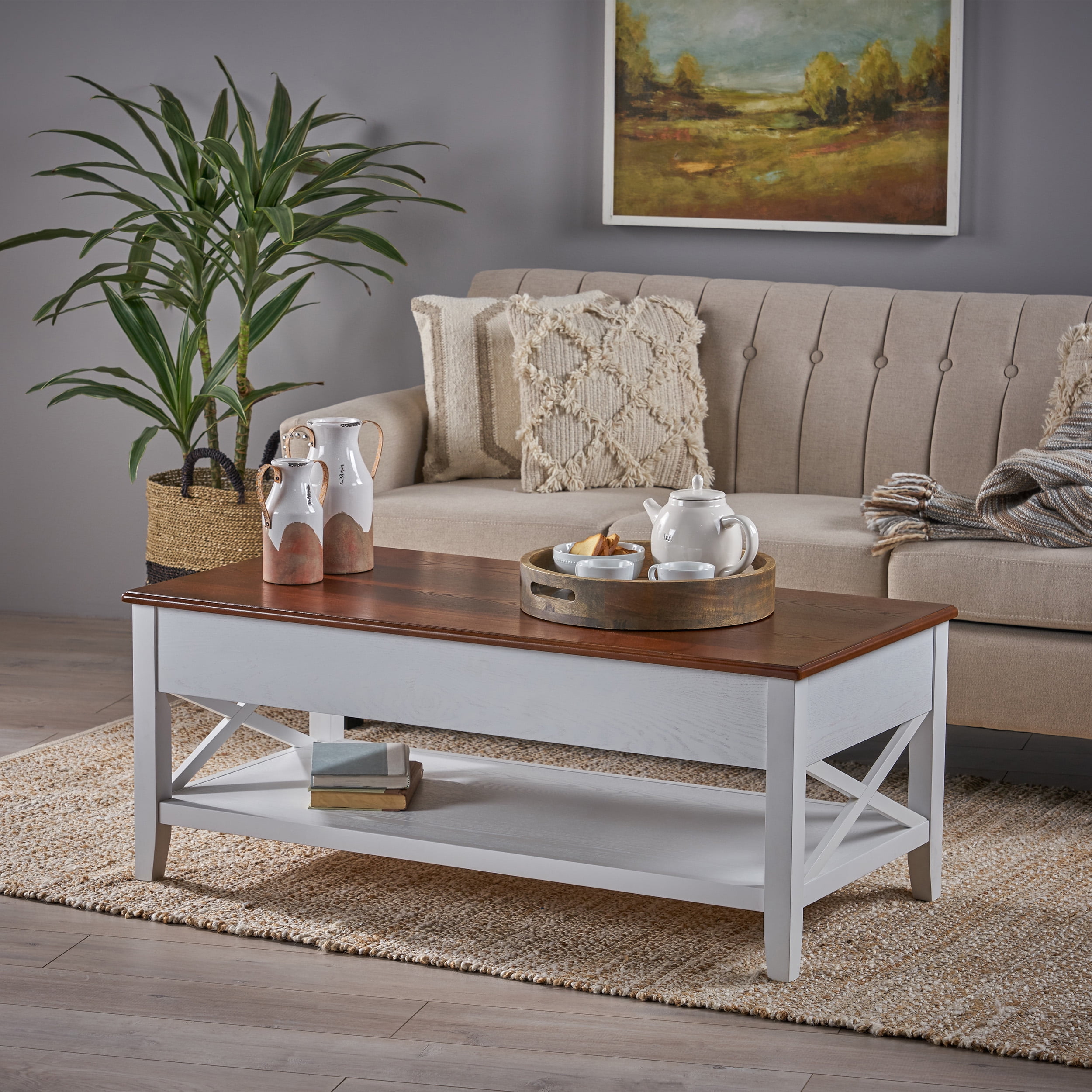 Noble House Moses Farmhouse Faux Wood Lift Top Coffee Table, Brown ...