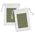 thumbnail image 1 of Dog Fabric Pouch Set of 2, Illustration of Various Colorful Animals Assorted Cartoon Style Pets, Small Drawstring Bag for Toiletries Masks and Favors, 9" x 6", Hunter Green Multicolor, by Ambesonne, 1 of 2