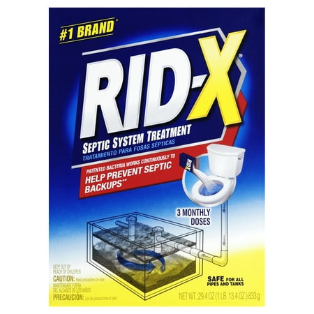 Rid-x septic treatment Rid-X Septic System Treatment will give septic system homeowners peace of mind by helping maintain a free-flowing system. This Rid-X Septic System Treatment 1-Dose Powder formula is scientifically formulated with special bacteria and enzymes to digest household waste.1/5.