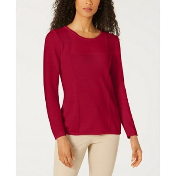 Karen Scott Women's Patchwork Stitch Pullover Sweater Red Small