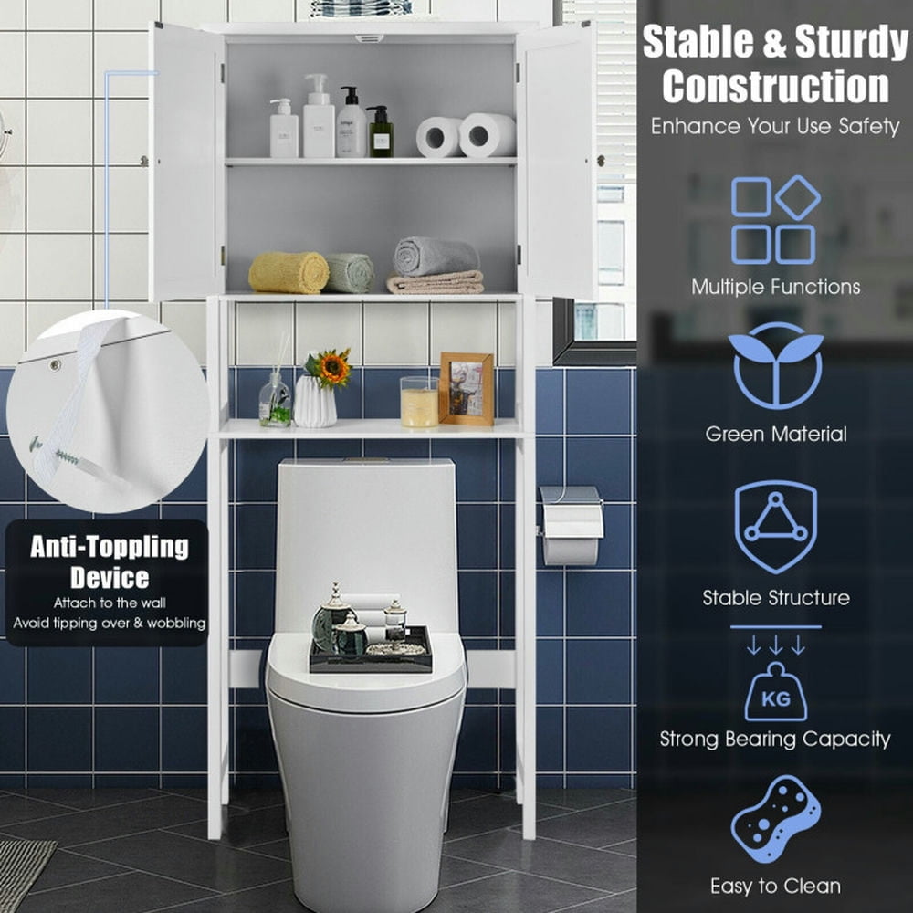 Finihen Toilet Storage Cabinet, Bathroom Cabinet Organizer, Over The Toilet Bathroom Storage Space Saver with Shelf, for Bathroom, White