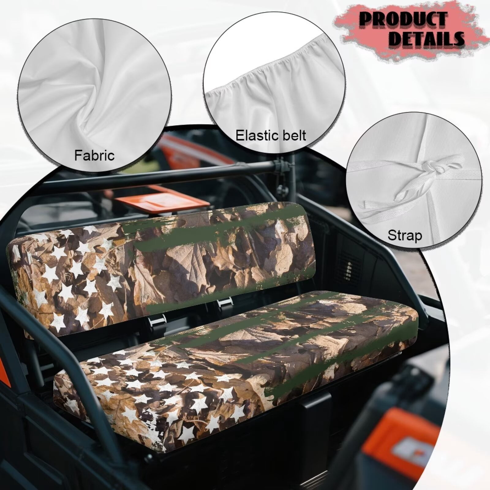 Binienty 2 Piece UTV Seat Cover Set American Flag Branch Camo UTV Front Seat Covers Compatible with Kawasaki Mule 300 3010 3020 4000 4010 2001-2023 2025 Patriotic Seats Cover for Mule Accessory Parts