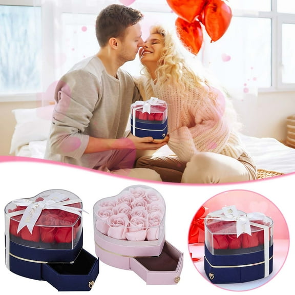 Preserved Rose Gifts for Her Forever Flowers Heart-shaped Surprise Gift Box - Rose,Necklace,Ring & Perfume Valentine's Day,Christmas & Birthday Anniversary Gifts for Wife Girlfriend Mom