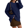 thumbnail image 1 of Women's Oversized Cable Knit Crewneck Sweaters Navy Blue XXXL, 1 of 6