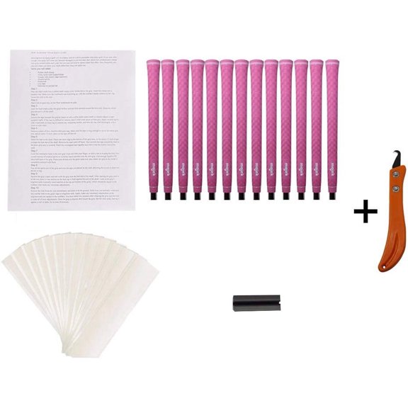 Majek Ladies Tour Pro Pink Undersize Golf Grips and Grip Kit   Utility Hook Blade (13 Grips, Grip Tape, clamp, Grip Removal Hook Blade, Instructions)