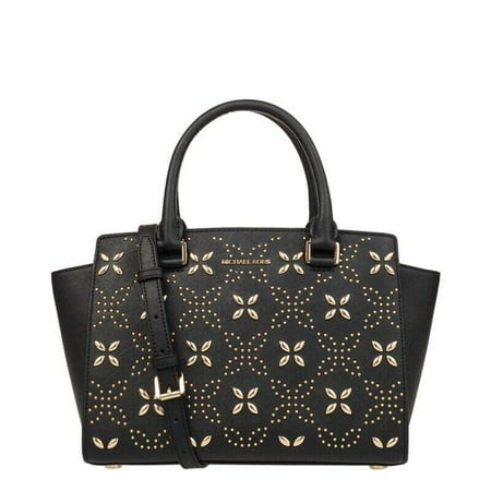 Zip Top Shopper - NWT Michael Kors 30T7GLMS2U SELMA MEDIUM TOP ZIP STUDDED FLORAL SATCHEL BLACK