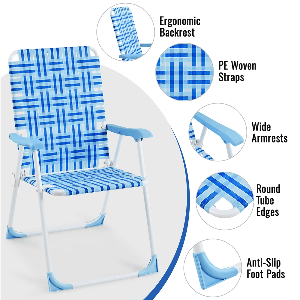 Renwick Patio Portable Webbed Folding Chairs for Garden and Poolside, Set of 2, Blue