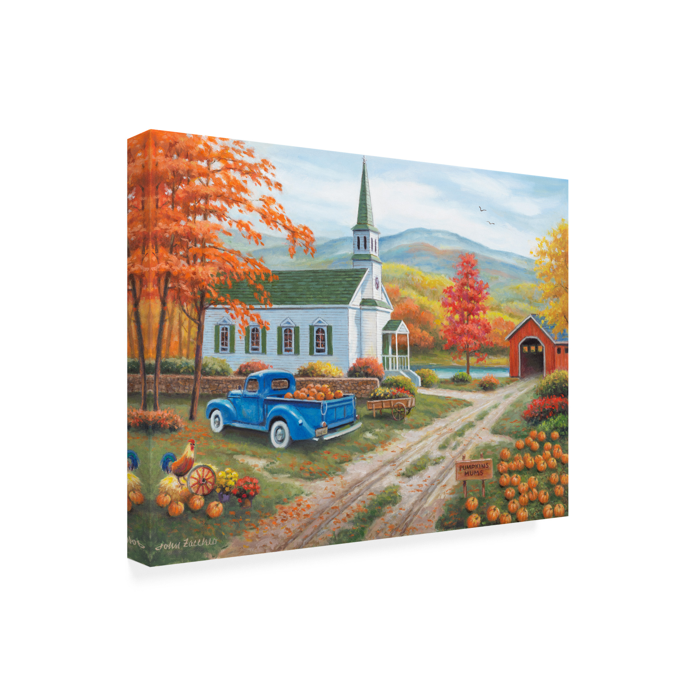 Canvas Wall Art - John Zaccheo 'Pumpkin Gathering' Wall Art for Living Room, Bedroom, or Office DÃ©cor by Trademark Fine Art - 32 x 24 Inches