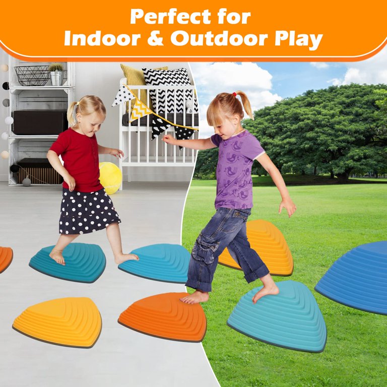 Step-A-Trail & National Geographic Balance Stepping Stones Combo - 16 Piece Obstacle Course For Kids - Indoor/Outdoor Play