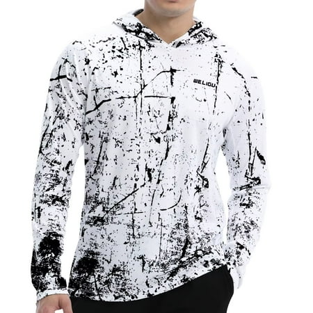WELIGU Mens Shirts Sun Protection Fishing Shirt for Men UPF 50+ Moisture Wicking Rashguard Swimming Running Black and White XX-Large
