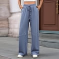 thumbnail image 4 of Pantalones Deportivos Anchos de Cintura Alta para Mujer, Holgados y con Cordón, A para Adolescentes Azul XL, 4 of 10