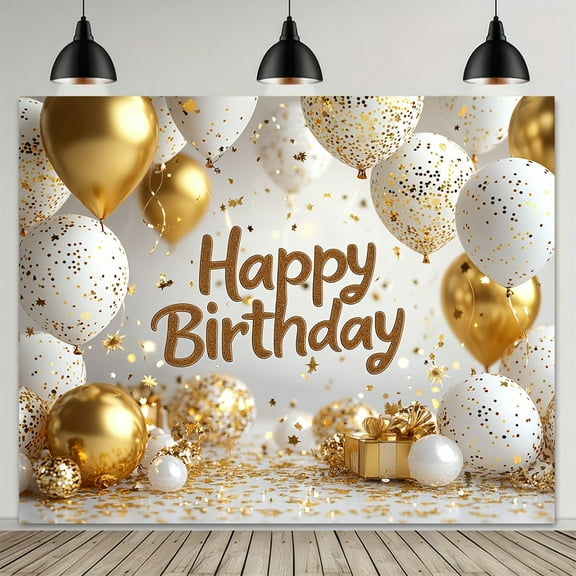 Elegant Happy Birthday Backdrop White Gold Balloons Birthday Photography Background Golden Glitter Confetti Birthday Party Decorations Banner Supplies Photo Booth Props