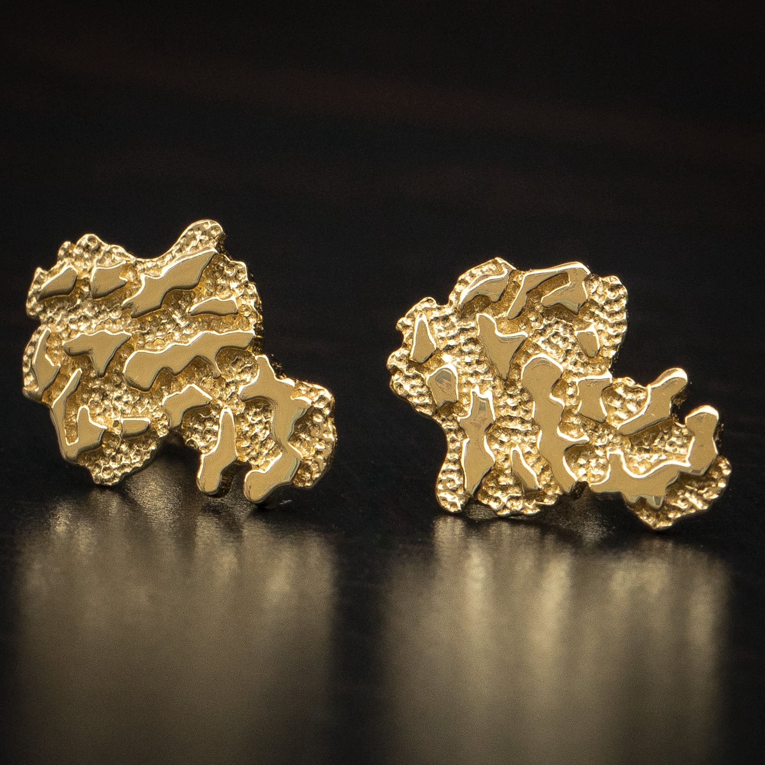 Men's 14k Yellow Gold Plated 925 Sterling Silver Retro 90's Hip Hop Hypoallergenic Ear Ring Textured Solid Gold Nugget Stud Screw Back Earrings
