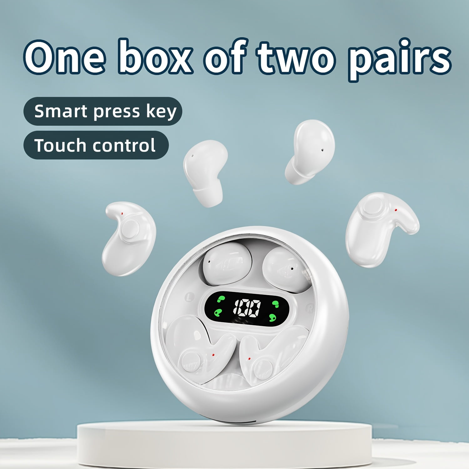 Invisible Mini Sleep Earbuds, 2 Pairs Wireless Bluetooth Earbuds with Long Battery, Hi-Fi Sound, Noise Reduction, Touch Control, Digital Display for Sports Office Sleep, Compatible All Smartphones