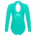 thumbnail image 4 of Sinleey Kids Girls Figure Ice Skating Bodysuit Long Sleeve Mesh Jumpsuit Rhinestones Mock Neck Ballet Green 14, 4 of 7