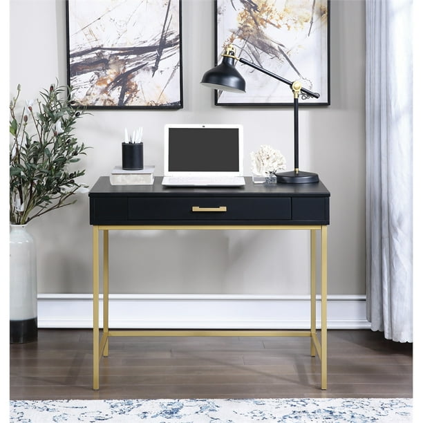 Modern Life Desk in Black Finish With Gold Metal Legs