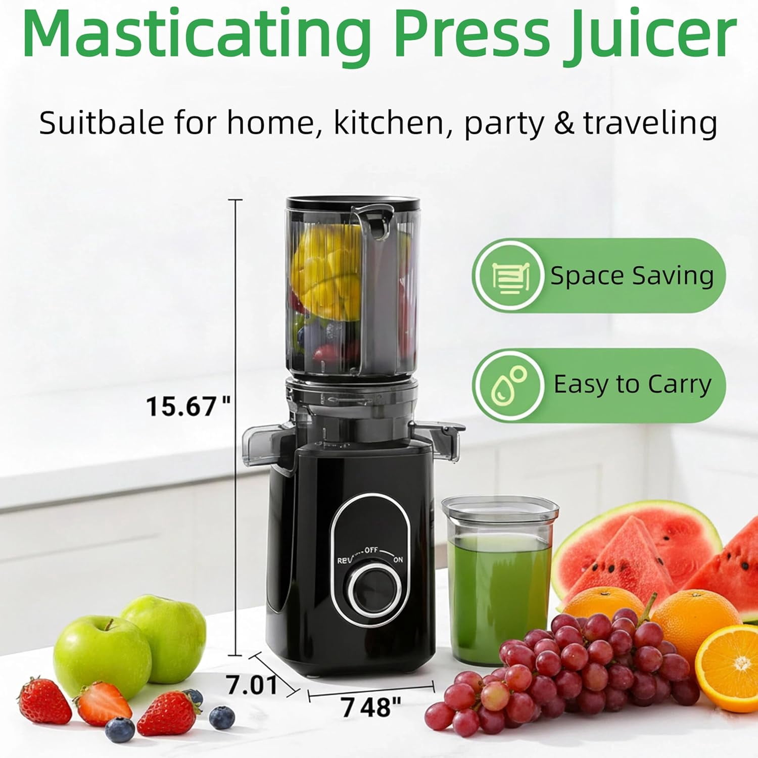 Cold Press Juicer Machines, Slow Masticating Juicer with Wide Feed Chute, High  Yield and  for Whole Fruits and Vegetables, Easy to Clean, Black