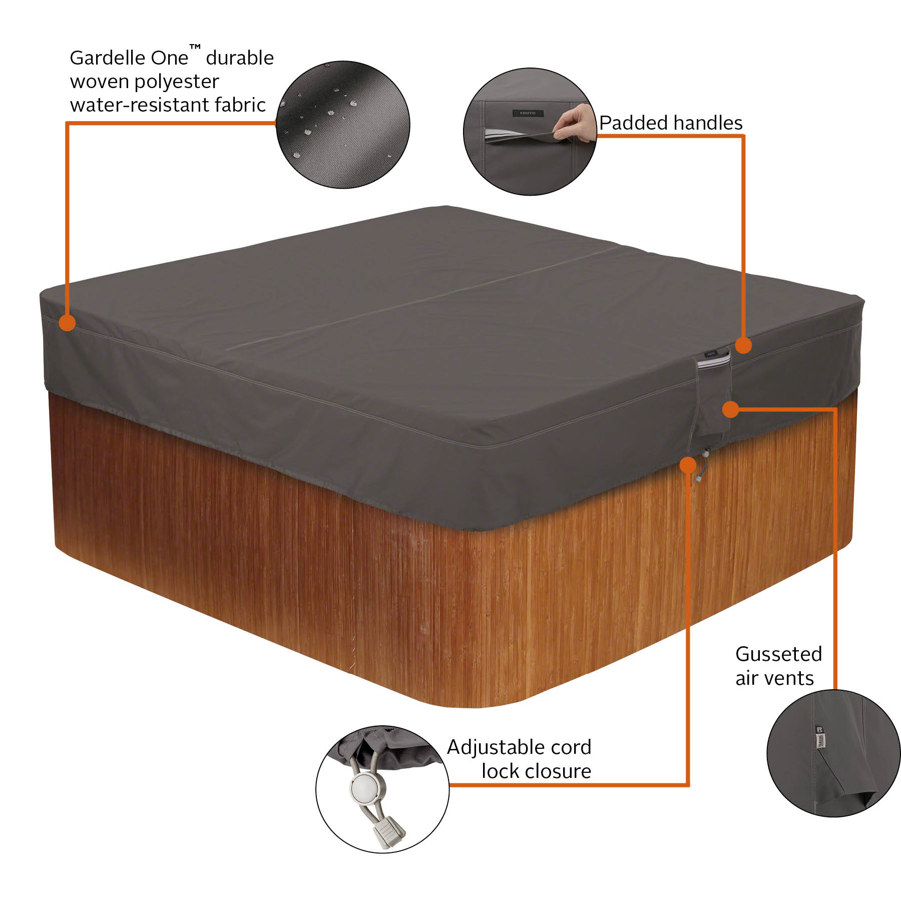 Classic Accessories Ravenna® Square Hot Tub Cover - Premium Outdoor Cover with Water Resistant Fabric, Medium (55-885-035101-EC)