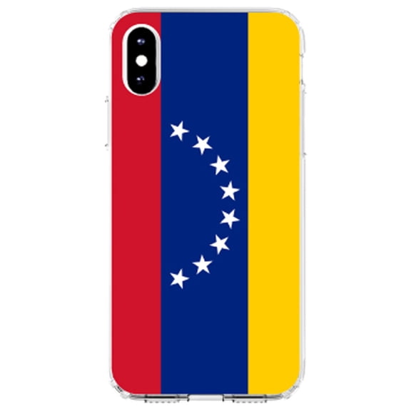 DistinctInk Clear Shockproof Hybrid Case for iPhone XS Max (6.5" Screen) - TPU Bumper, Acrylic Back, Tempered Glass Screen Protector - Venezuela Flag Red Blue Yellow - Show Your Love of Venezuela