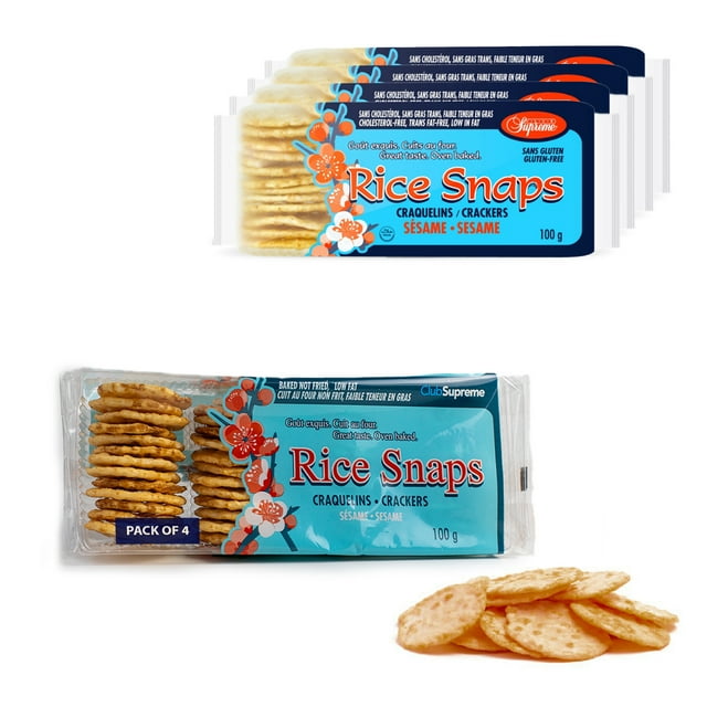 Club Supreme Collations de Qualité Supérieure - Craquelins Croustillants au Sésame à Base de Riz 100 g (Lot de 4) / Cuits au Four / Faible en Gras / un Goût Exceptionnel à Chaque Bouchée