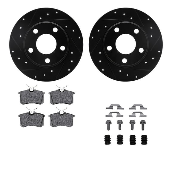 Dynamic Friction Company Rear Brake Rotors-Drilled and Slotted-Black with 5000 Advanced Brake Pads includes Hardware 8512-73031
