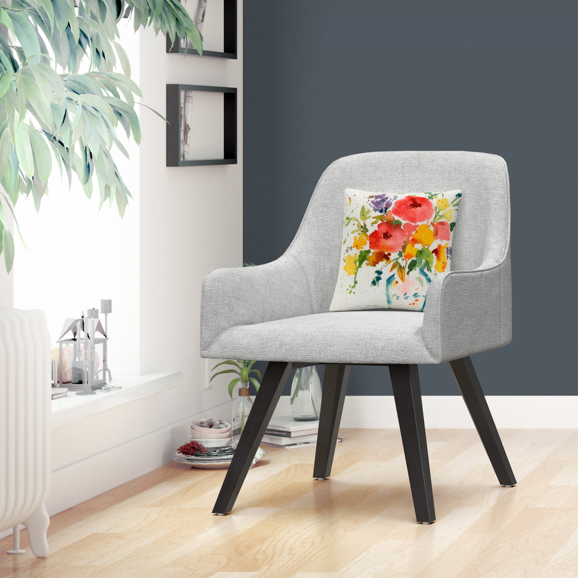 Sheila Golden 'White Vase With Bright Flowers' 16 X 16 Decorative Throw Pillow