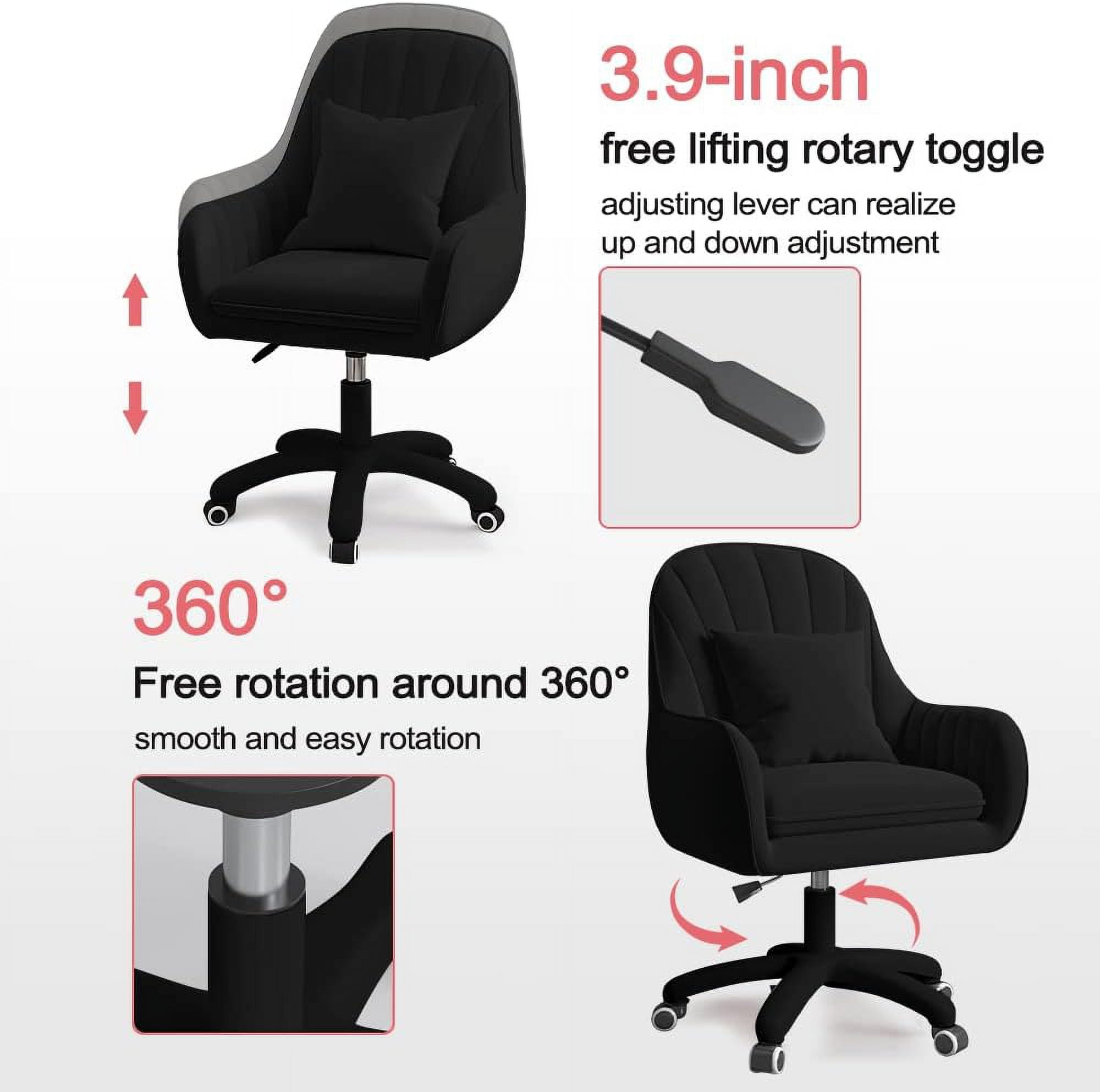 WXJHL Home Office Chair Computer Chair with Mid-Back Upholstered Modern Tufted Computer Task Chair Swivel Height Adjustable Velvet Accent Chair.（Black）