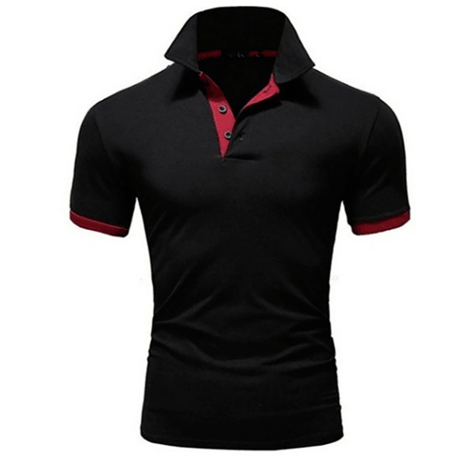 AherBiu Plus Size Short Sleeve Shirts for Men Button Lapel Golf Shirts Summer Casual Solid Color Pullover
