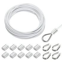 Uxcell 33FT Stainless Steel Cable Railing Kit, 1/8" Vinyl Coated 7x7 Strand Wire Rope with Loop Sleeves and Thimbles White