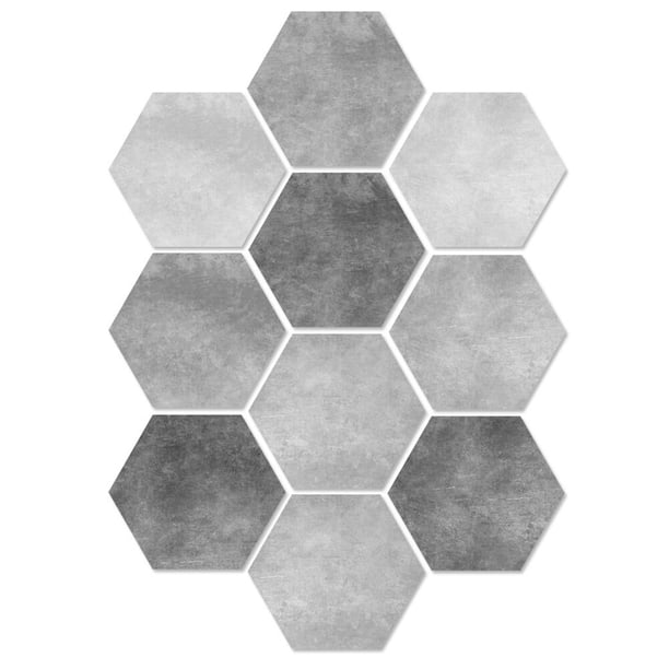 10 Unids Cemento y Blanco Etiqueta de Piso Hexagonal Extraíble Antideslizante Azulejos Pegatinas Etiqueta de Baño Decoración Del Hogar