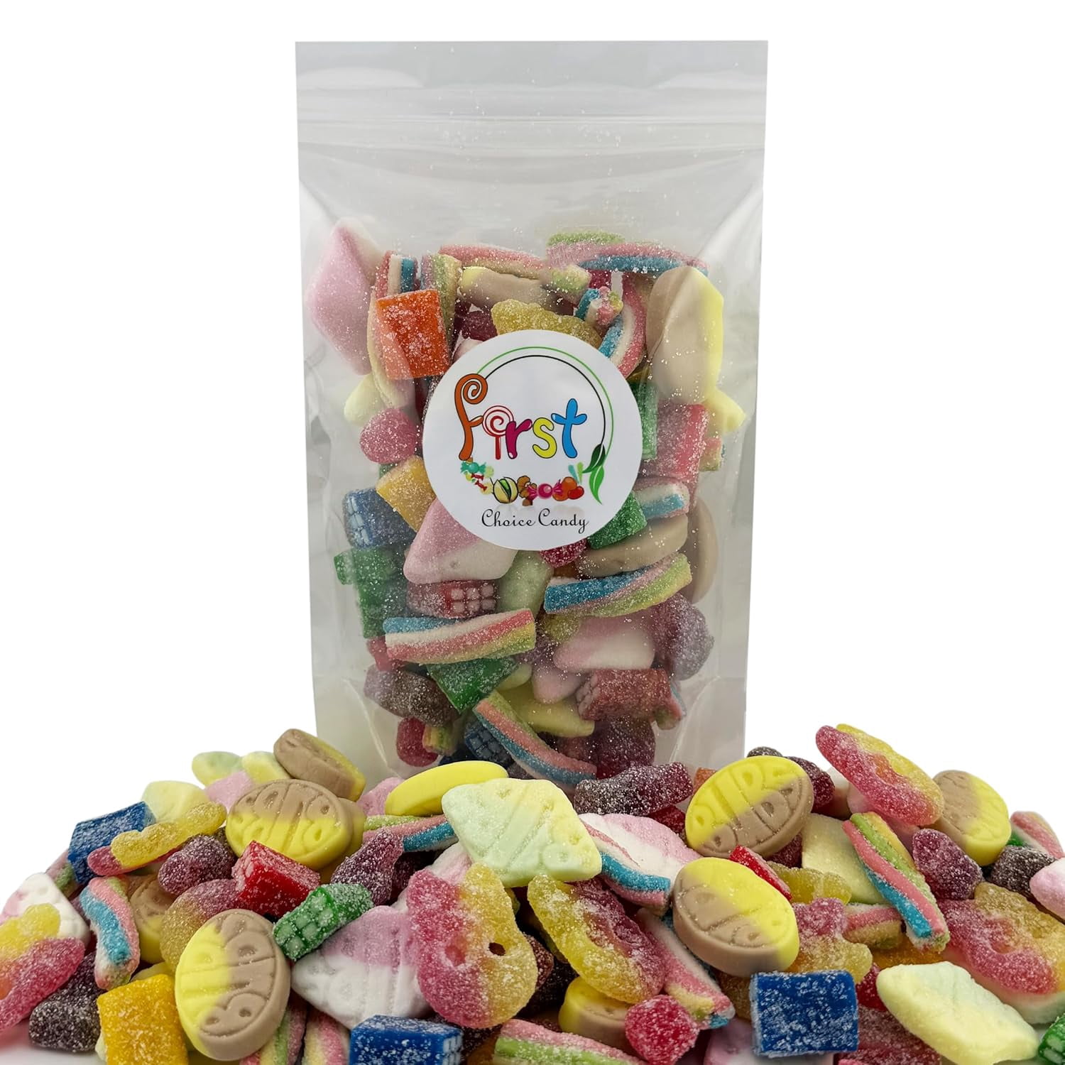 FirstChoiceCandy Swedish Candy Mix – Authentic Sweet & Sour Gummies – oval banana taffy, Dizzy Skalle Lemon Raspberry ,Diamond Tutti Frutti, Diamond Strawberry Vanilla, Cherry Cola bottles - 2 Pound)
