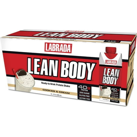 Labrada Lean Body Ready to Drink Protein Shakes, Cookies & Cream, 40g Protein, 17 Fl Oz, 12