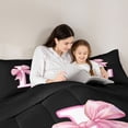 thumbnail image 5 of Erosebridal Cute Coquette Bows 7pcs Bedding Comforter Set,Girls Pink Bowknot L Alphabet Queen Bedding Sets For Kids,Reversible Black, 5 of 7