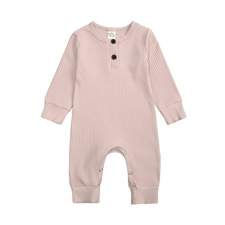 

Newborn Baby Solid Color Jumpsuit Spring and Autumn Long-Sleeved Clothes Set Girls Boys Cotton Jumpsuit 0-24M