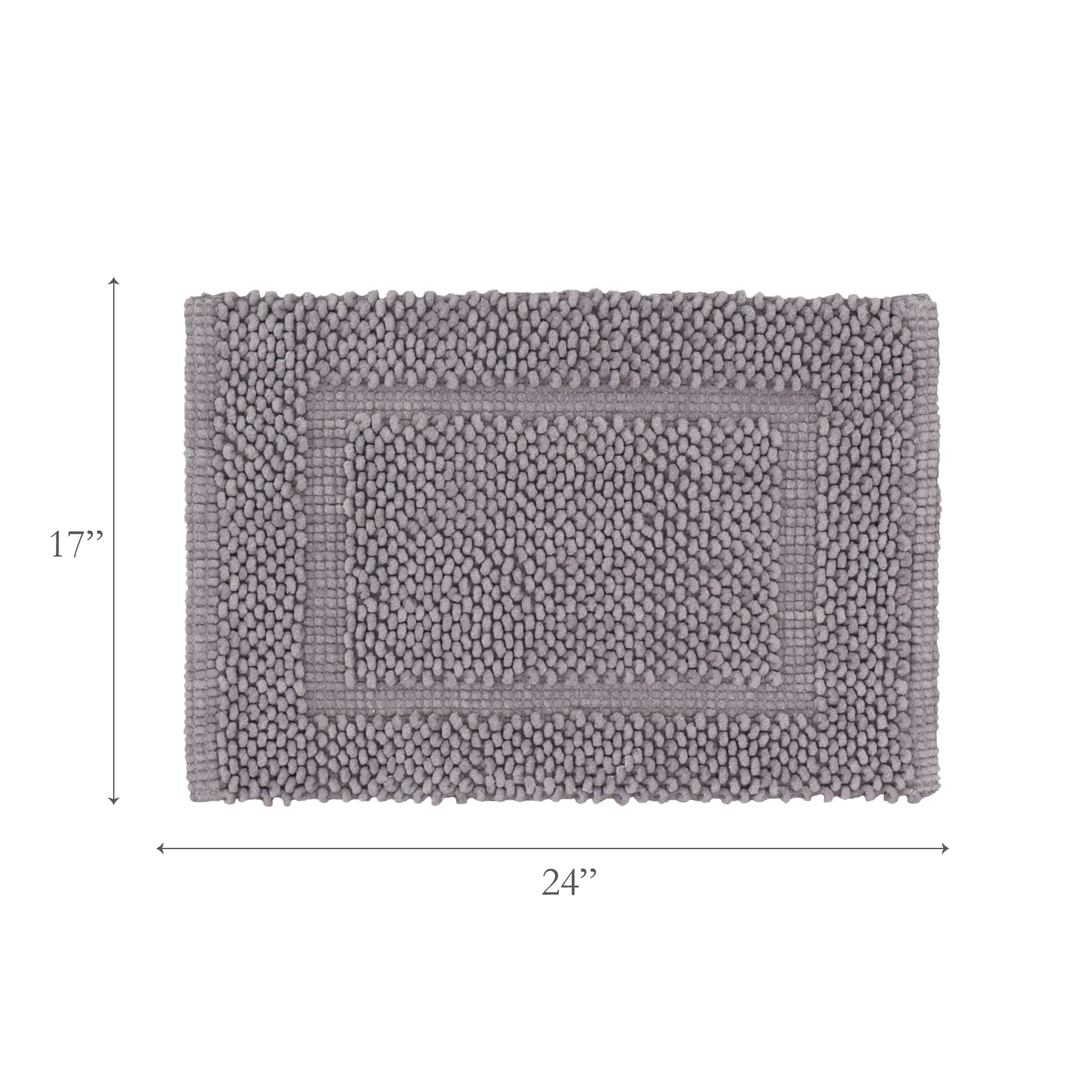 Jean Pierre New York Sophie Border 100% Cotton Bath Mat - Non-Slip Bath Rug - Charcoal Grey - 17" x 24"