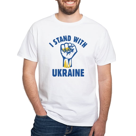 CafePress - I Stand With Ukraine White T Shirt - Men's White Classic Cotton T-Shirts