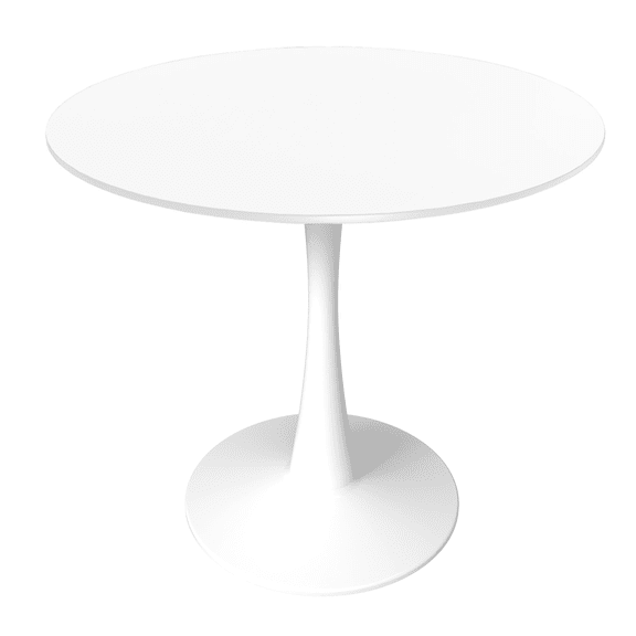 LeisureMod Bristol 27" Round Dining Table with MDF Wood Top and White Steel Pedestal Base for Kitchen and Living Room in White