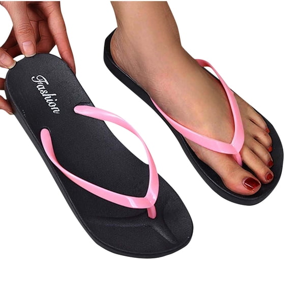 THDHVS Flat Sandals for Women,Women's Sandals,Women's Fashion Leisure Bathroom Bathing Outdoor Wear Spring and Summer Flat Flip Flops Pink 6.5