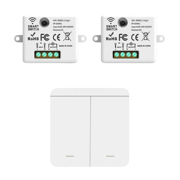 2-Gang 86 Wall Panel Switch With Remote Control 433Mhz Wireless Smart Switch 10A