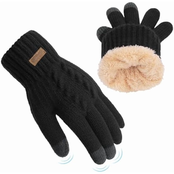 Womens Winter Gloves Cold Weather Warm Knit Touchscreen Fingers Elastic Cuff Soft Lining Thermal Dual Layer Glove