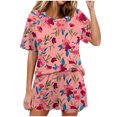 thumbnail image 2 of Levmjia Womens Pajama Set 2 Piece Short Sleeve Cotton Sleepwear Loungewear Soft Comfortable Summer Nightwear Set Casual Home Wear with Pants Floral Print Machine Washable, 2 of 6