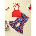 thumbnail image 2 of GXFC Toddler Girl 4th of July Outfits Kids Girls Sleeveless Sling Hanging Neck T-Shirts+Floral Print Bell Bottom Flare Pants Set Independence Day Clothes 2pcs 6M-4Y, 2 of 9